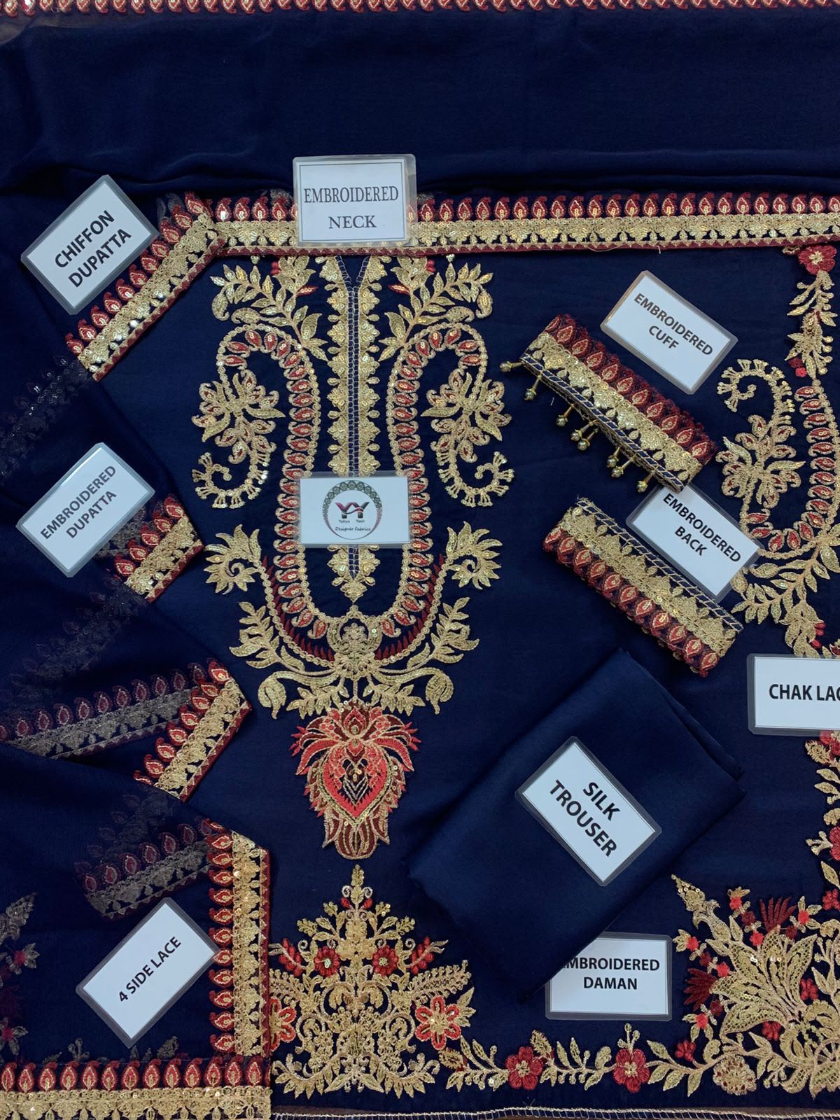 Baroque Heavy Embroidered Unstitched Silk 3 Piece Suit with Chiffon Dupatta – image 7 of 8