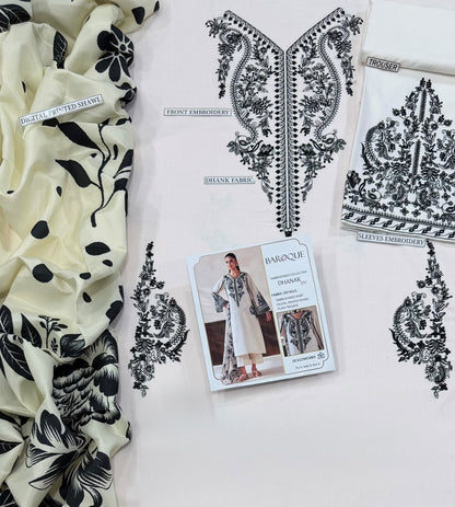 BAROQUE Ivory Heavy Embroidered Unstitched Dhanak 3 Piece Suit with Digital Printed Shawl – image 4 of 4