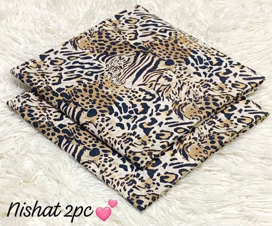 Allover Printed 2 Piece Lawn Suit – Inspired by Nishat, Beige Leopard Animal Print