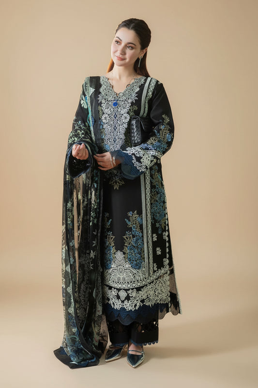 Black Blue Floral Lace Embroidered 3 Piece Lawn Suit – Inspired by Jade – image 1 of 6