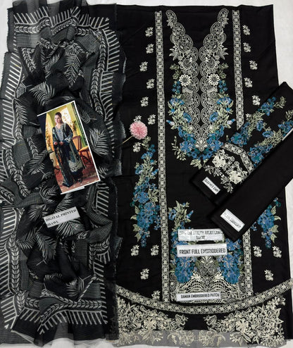 Jade Black Blue Floral Lace Embroidered 3 Piece Lawn Suit – image 4 of 6