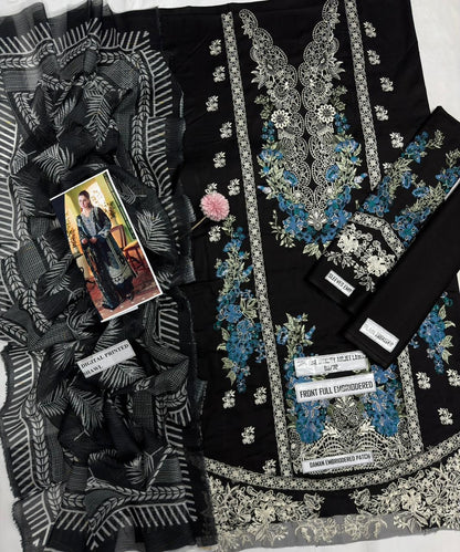 Jade Black Blue Floral Lace Embroidered 3 Piece Lawn Suit – image 5 of 6