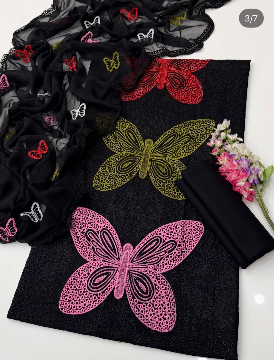 Maria.B Black Butterfly Chikankari Embroidered 3 Piece Lawn Suit – image 2 of 4