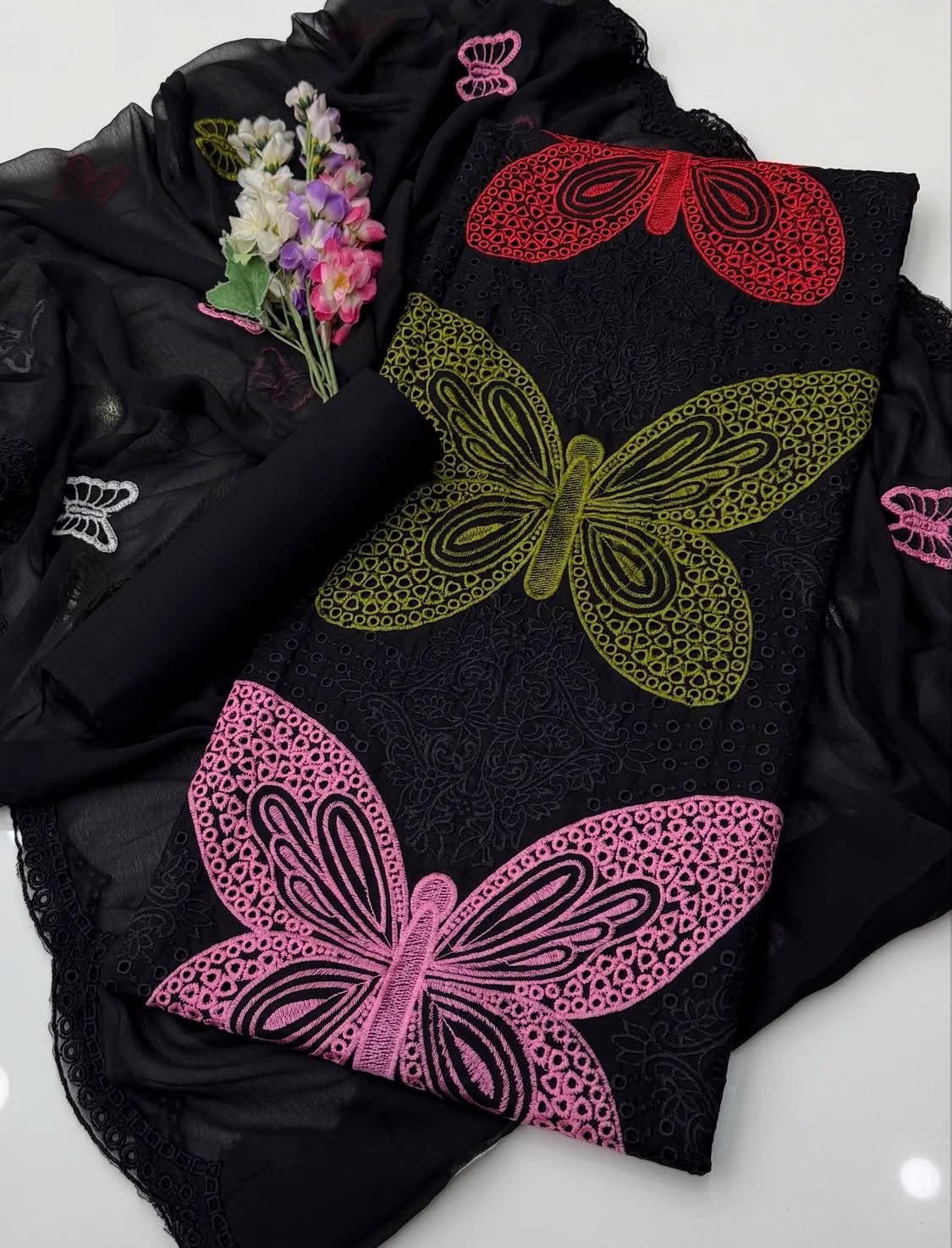 Maria.B Black Butterfly Chikankari Embroidered 3 Piece Lawn Suit – image 3 of 4
