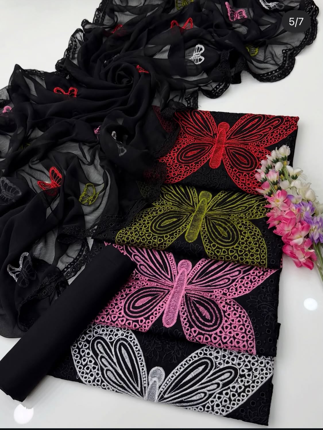 Maria.B Black Butterfly Chikankari Embroidered 3 Piece Lawn Suit – image 4 of 4