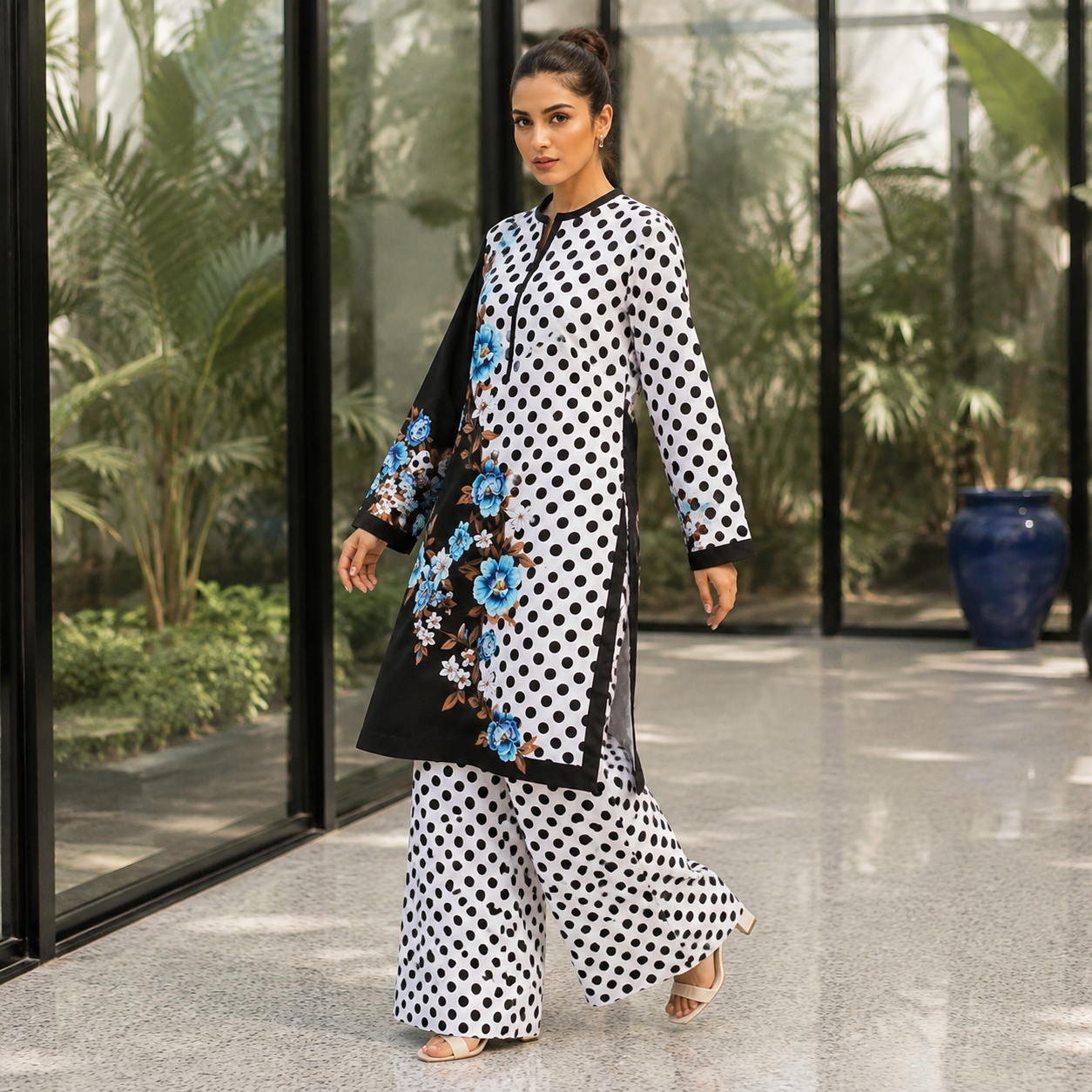 Black Polka Dot Printed 2 Piece Co-ord Set – image 1 of 5