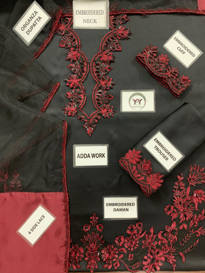 Black Ruby Black Heavy Embroidered Unstitched Shamooz Silk 3 Piece Suit – image 5 of 7