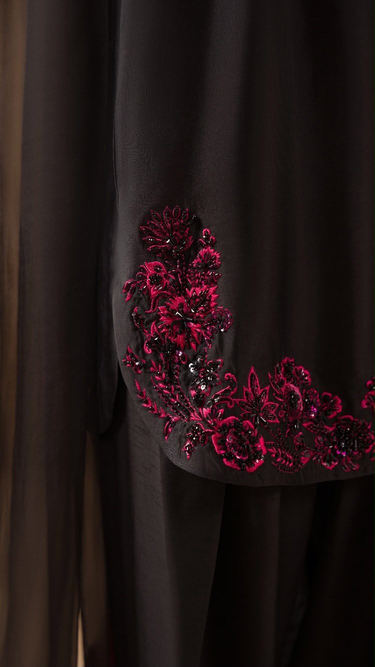 Black Ruby Black Heavy Embroidered Unstitched Shamooz Silk 3 Piece Suit – image 4 of 7
