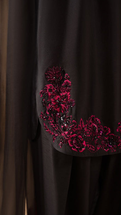 Black Ruby Black Heavy Embroidered Unstitched Shamooz Silk 3 Piece Suit – image 4 of 7
