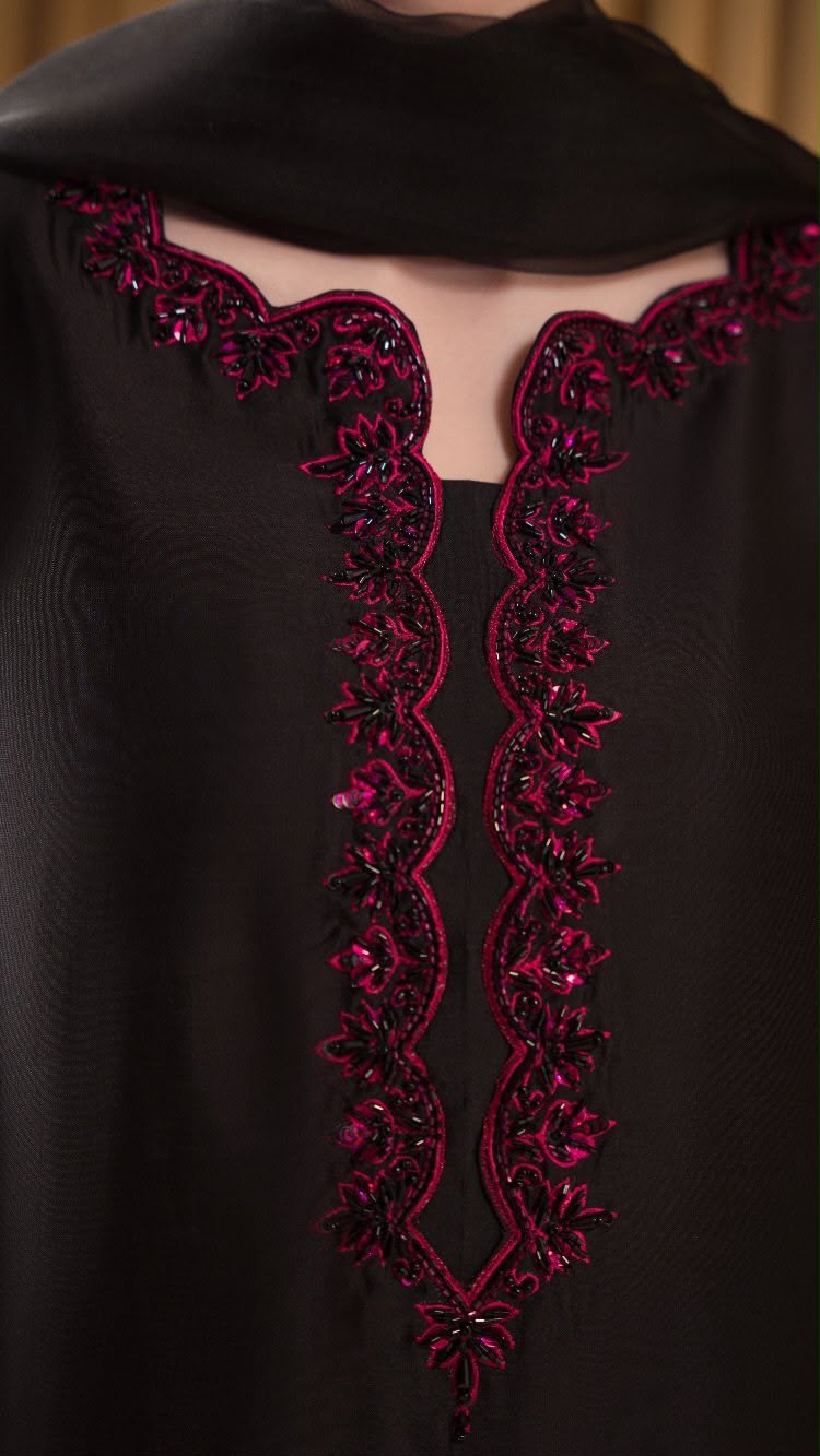Black Ruby Black Heavy Embroidered Unstitched Shamooz Silk 3 Piece Suit – image 2 of 7