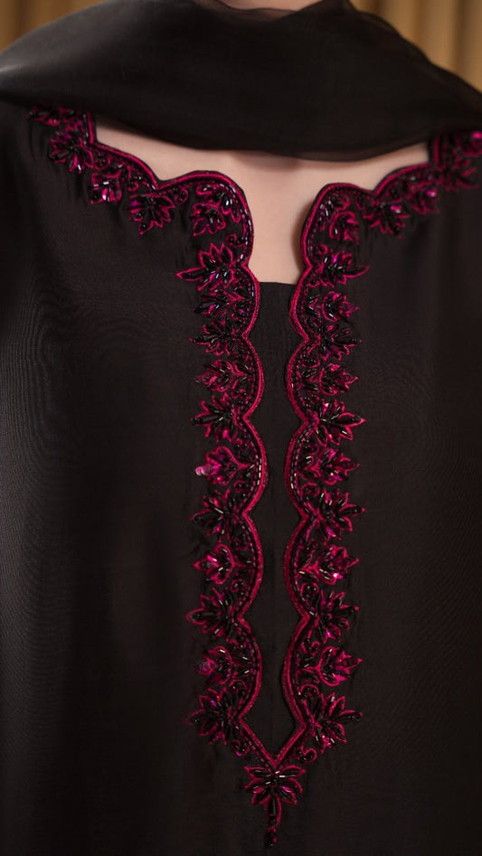 Black Ruby Black Heavy Embroidered Unstitched Shamooz Silk 3 Piece Suit – image 2 of 7