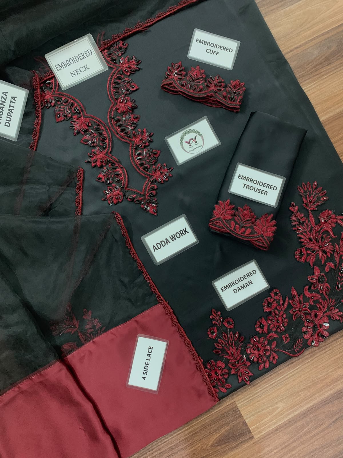 Black Ruby Black Heavy Embroidered Unstitched Shamooz Silk 3 Piece Suit – image 6 of 7