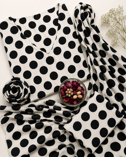 Black & White Polka Dot Digital Printed Shamooz Silk 3 Piece Suit – image 2 of 2