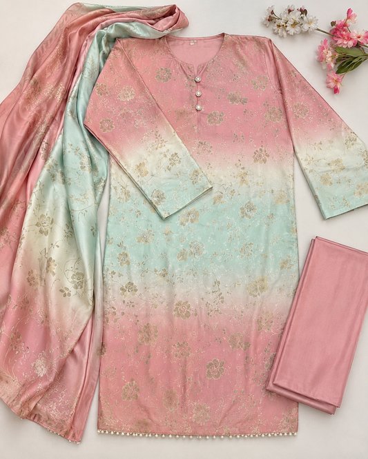 Blush Pink Mint Ombre Digital Printed Shamooz Silk 3 Piece Suit – image 2 of 2