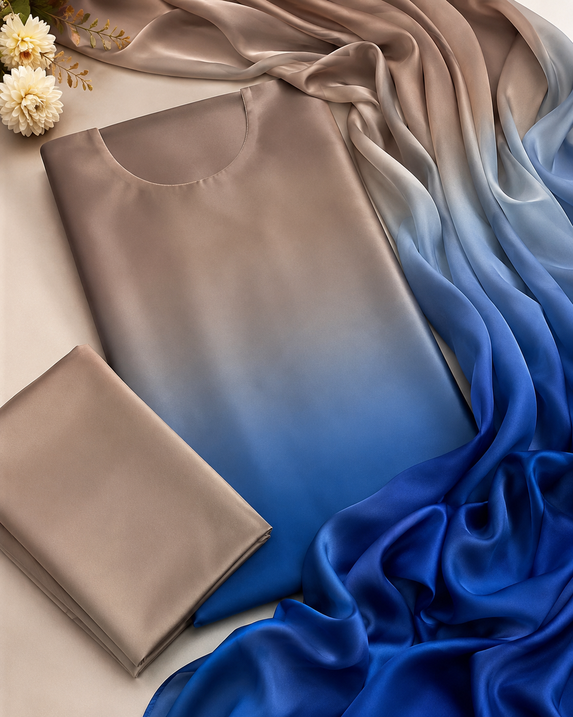 Taupe Blue Ombre Shamooz Silk 3 Piece Suit – image 2 of 2