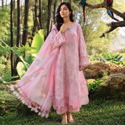 Butterfly Embroidered 3 Piece Unstitched Lawn Chikankari Suit – Pink – image 1 of 3