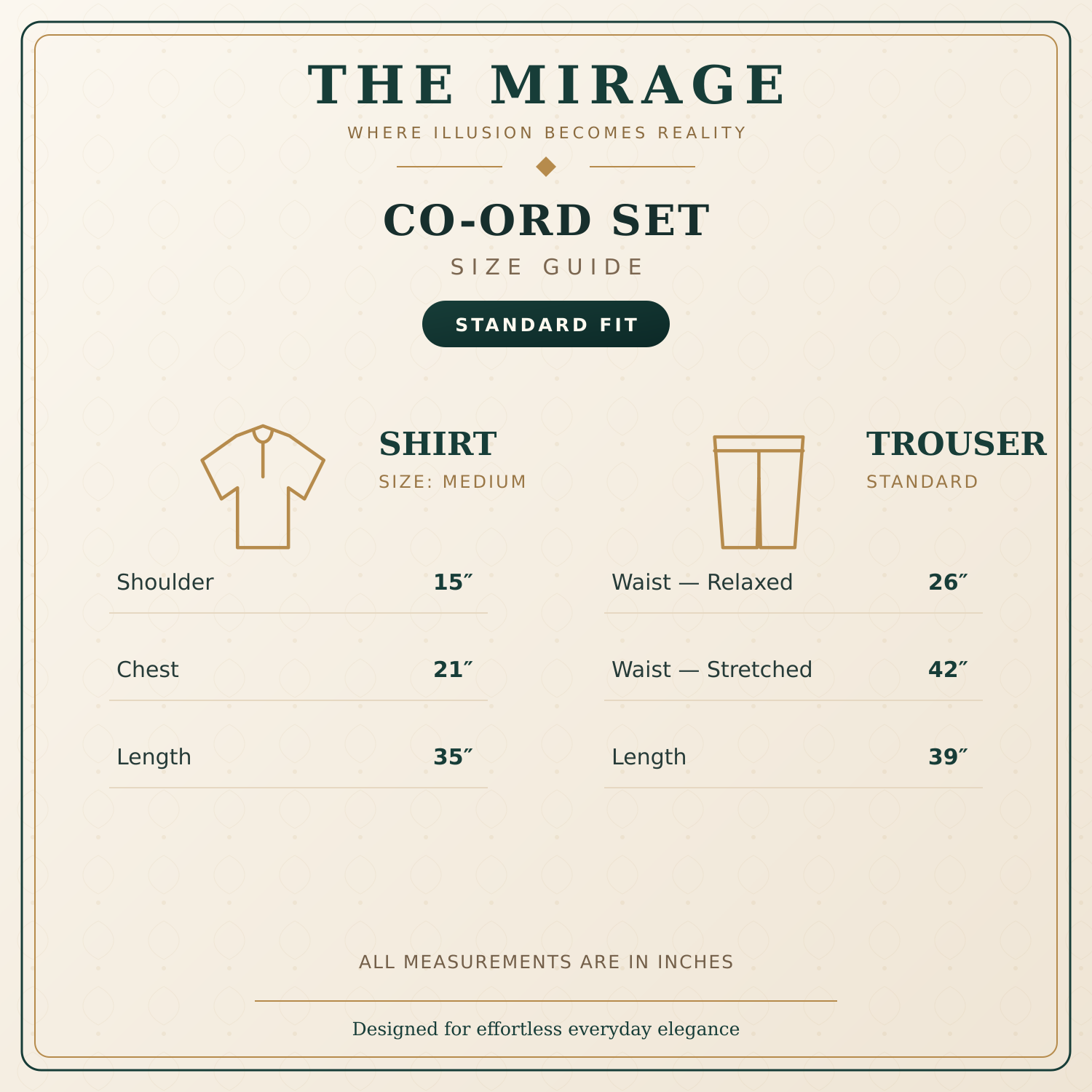 Co-ord set size chart and fabric guide – The Mirage