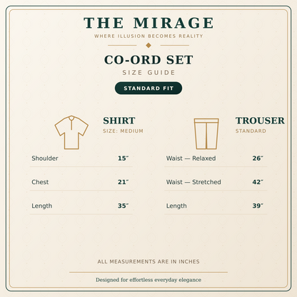 Co-ord set size chart and fabric guide – The Mirage