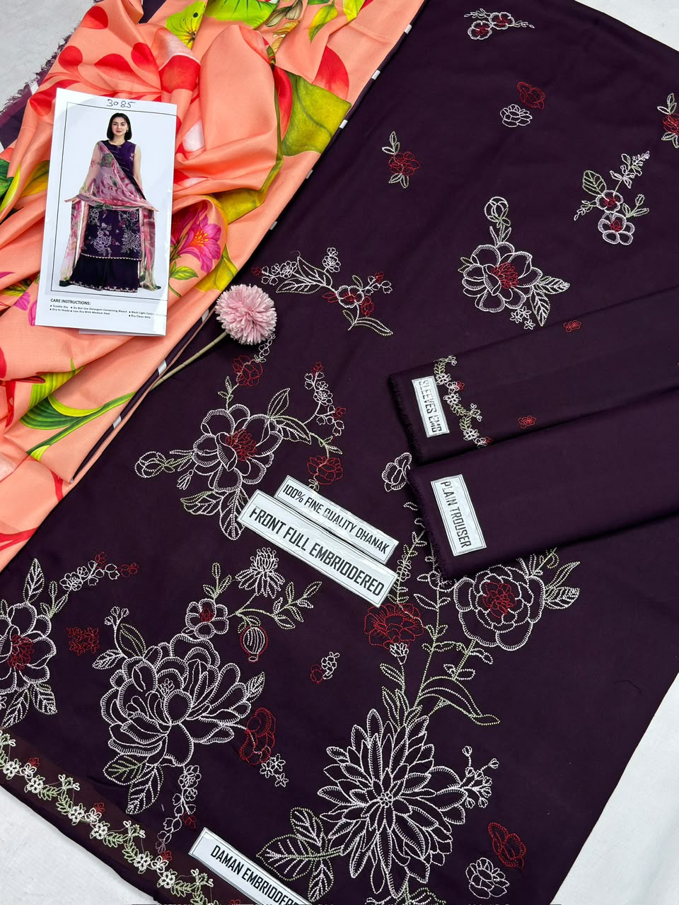 COCO by Zara Shahjahan Purple Embroidered Unstitched Dhanak 3 Piece Suit with Wool Shawl – image 4 of 5