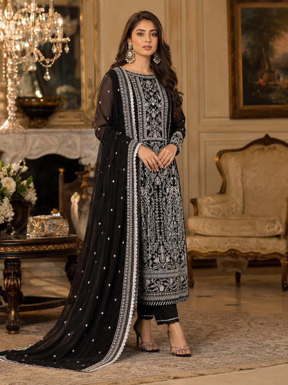 3 Piece Heavy Embroidered Chiffon Suit with Spangle Work Dupatta – image 1 of 3
