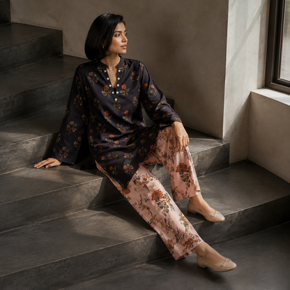 Dark Navy Peach Printed 2 Piece Co-ord Set – image 3 of 4