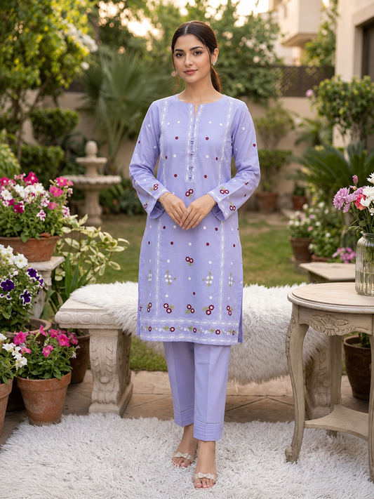 Lavender Embroidered 2 Piece Unstitched Pure Lawn Suit – image 1 of 3