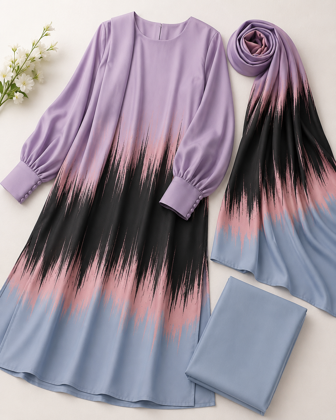 Lavender Blue Tie & Dye Digital Printed Shamooz Silk Suit – image 2 of 2