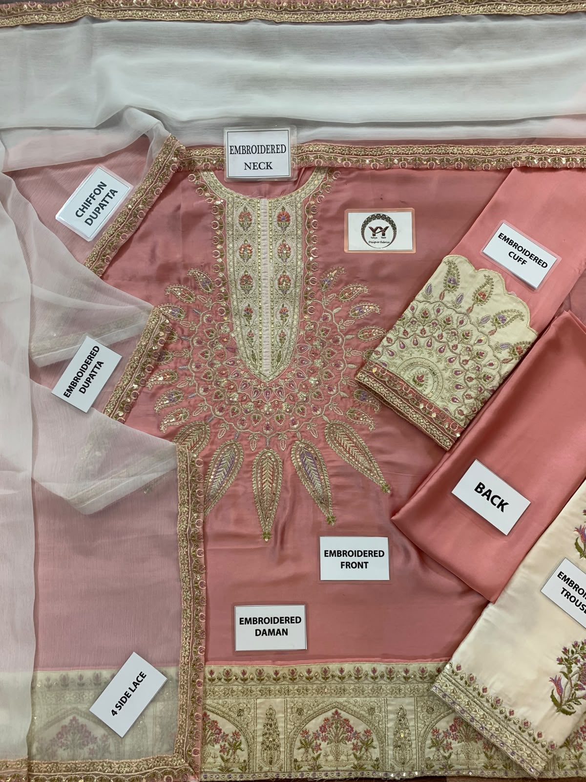 Ethnic Dusty Rose Heavy Embroidered Unstitched Silk 3 Piece Suit – image 3 of 7