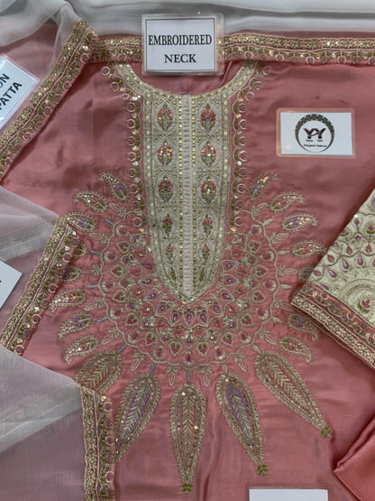 Ethnic Dusty Rose Heavy Embroidered Unstitched Silk 3 Piece Suit – image 7 of 7