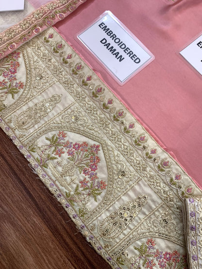 Ethnic Dusty Rose Heavy Embroidered Unstitched Silk 3 Piece Suit – image 5 of 7