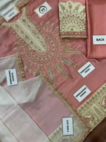 Ethnic Dusty Rose Heavy Embroidered Unstitched Silk 3 Piece Suit – image 4 of 7