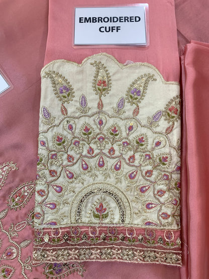 Ethnic Dusty Rose Heavy Embroidered Unstitched Silk 3 Piece Suit – image 6 of 7