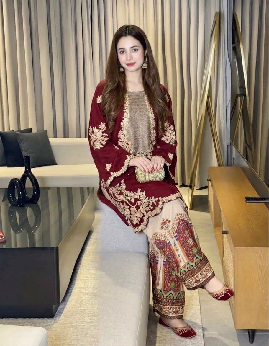 Ethnic Sequin Embroidered Unstitched Silk 2 Piece Suit – image 4 of 8