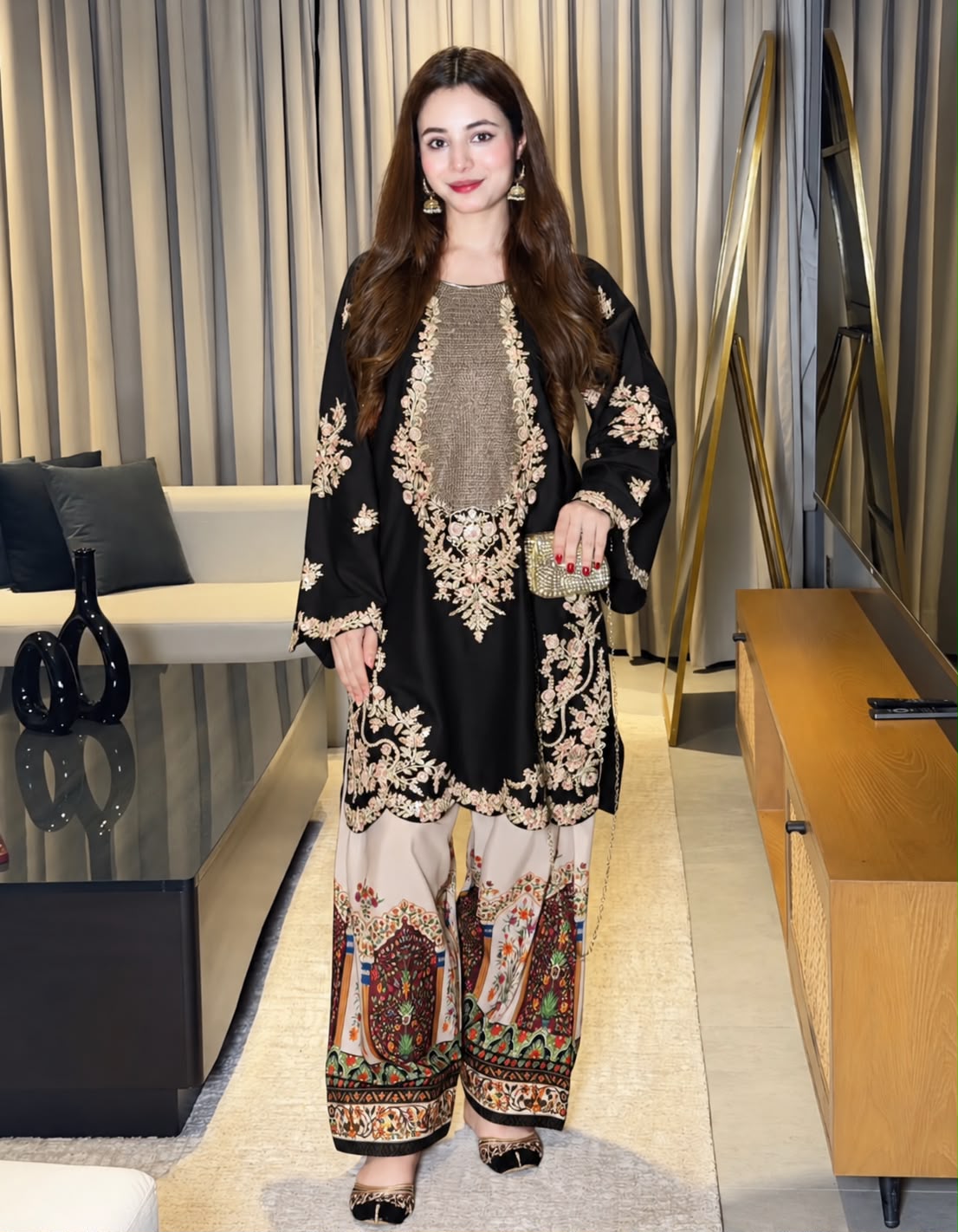 Ethnic Sequin Embroidered Unstitched Silk 2 Piece Suit – image 2 of 8