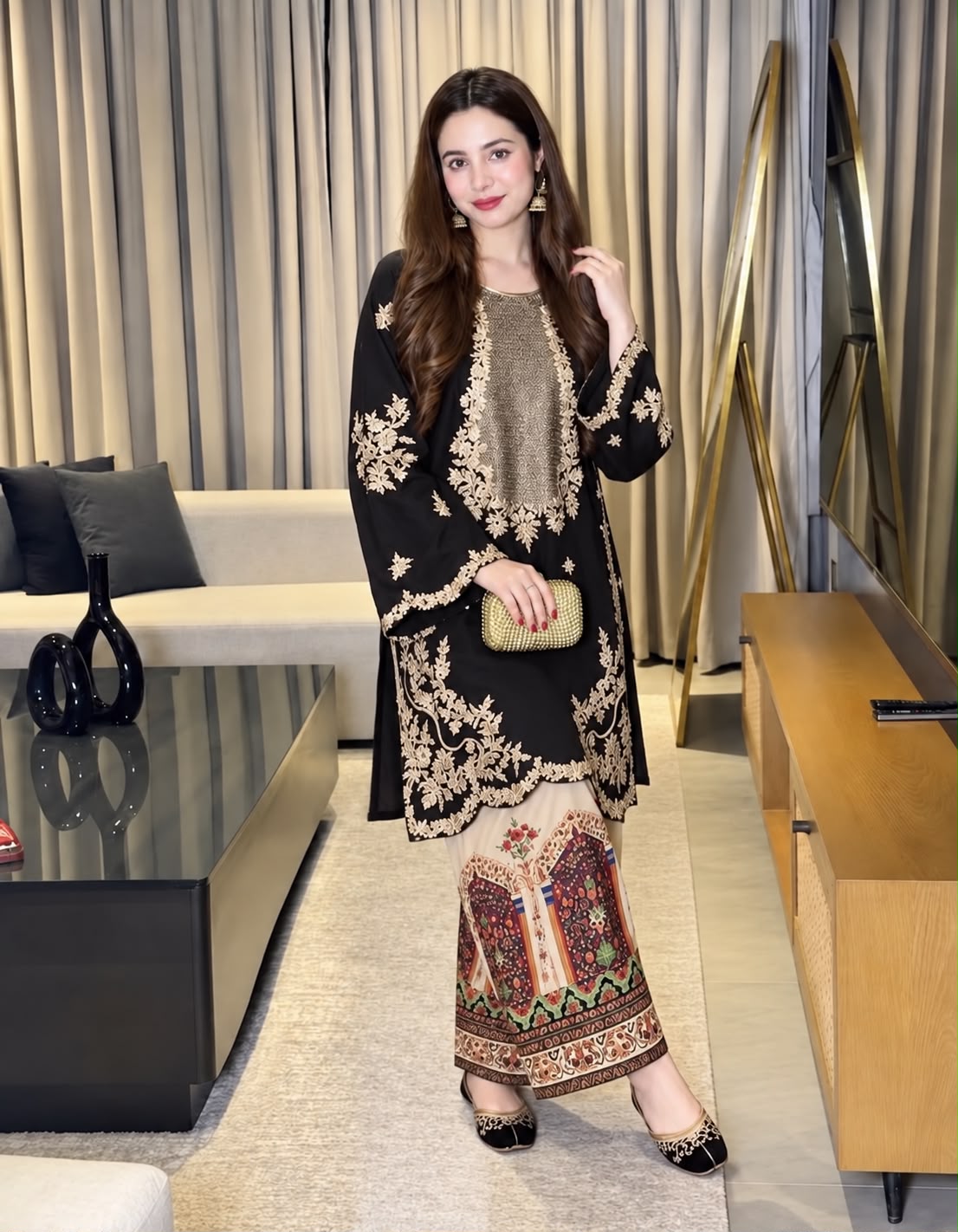 Ethnic Sequin Embroidered Unstitched Silk 2 Piece Suit – image 7 of 8
