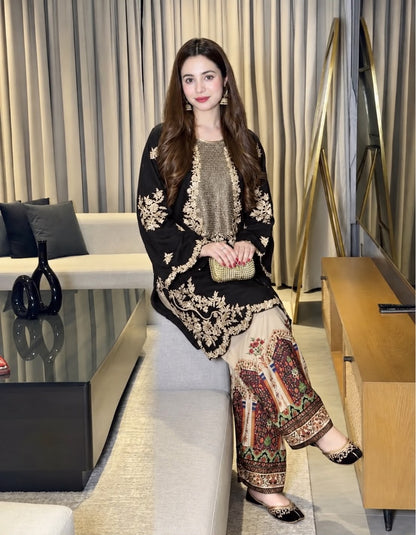 Ethnic Sequin Embroidered Unstitched Silk 2 Piece Suit – image 6 of 8