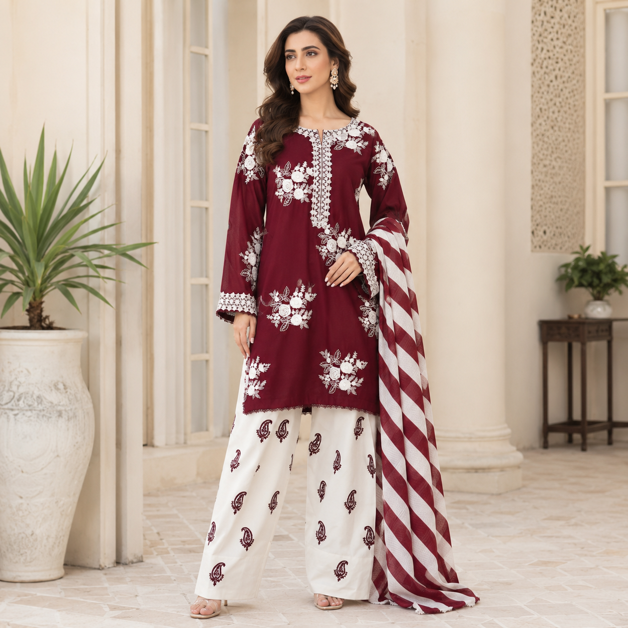 Floral Embroidered 3 Piece Unstitched Lawn Cotton Suit – Inspired by ANGAN – image 1 of 8