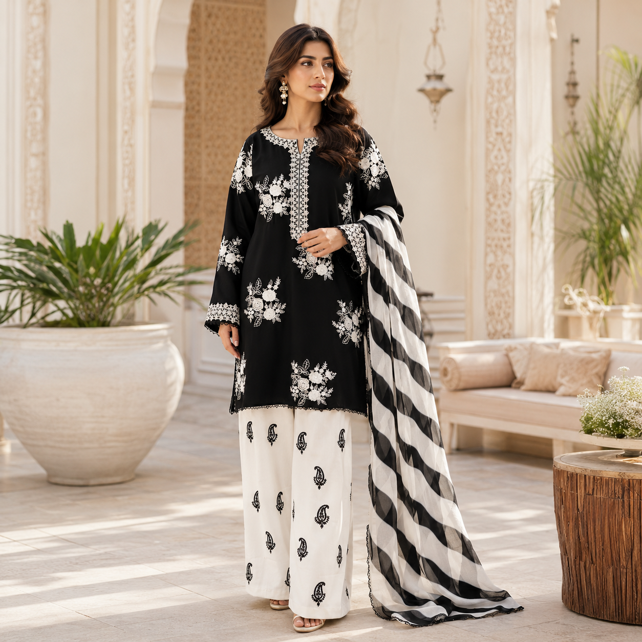 Floral Embroidered 3 Piece Unstitched Lawn Cotton Suit – Inspired by ANGAN – image 4 of 8
