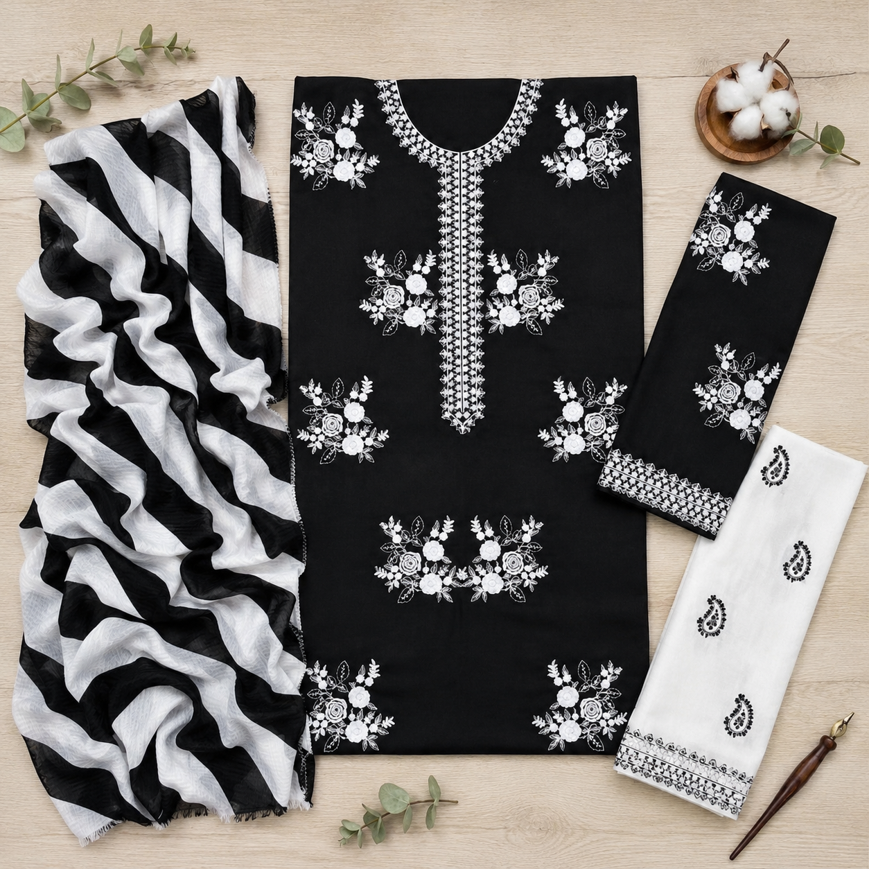 Floral Embroidered 3 Piece Unstitched Lawn Cotton Suit – Inspired by ANGAN – image 6 of 8