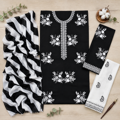 Floral Embroidered 3 Piece Unstitched Lawn Cotton Suit – Inspired by ANGAN – image 6 of 8