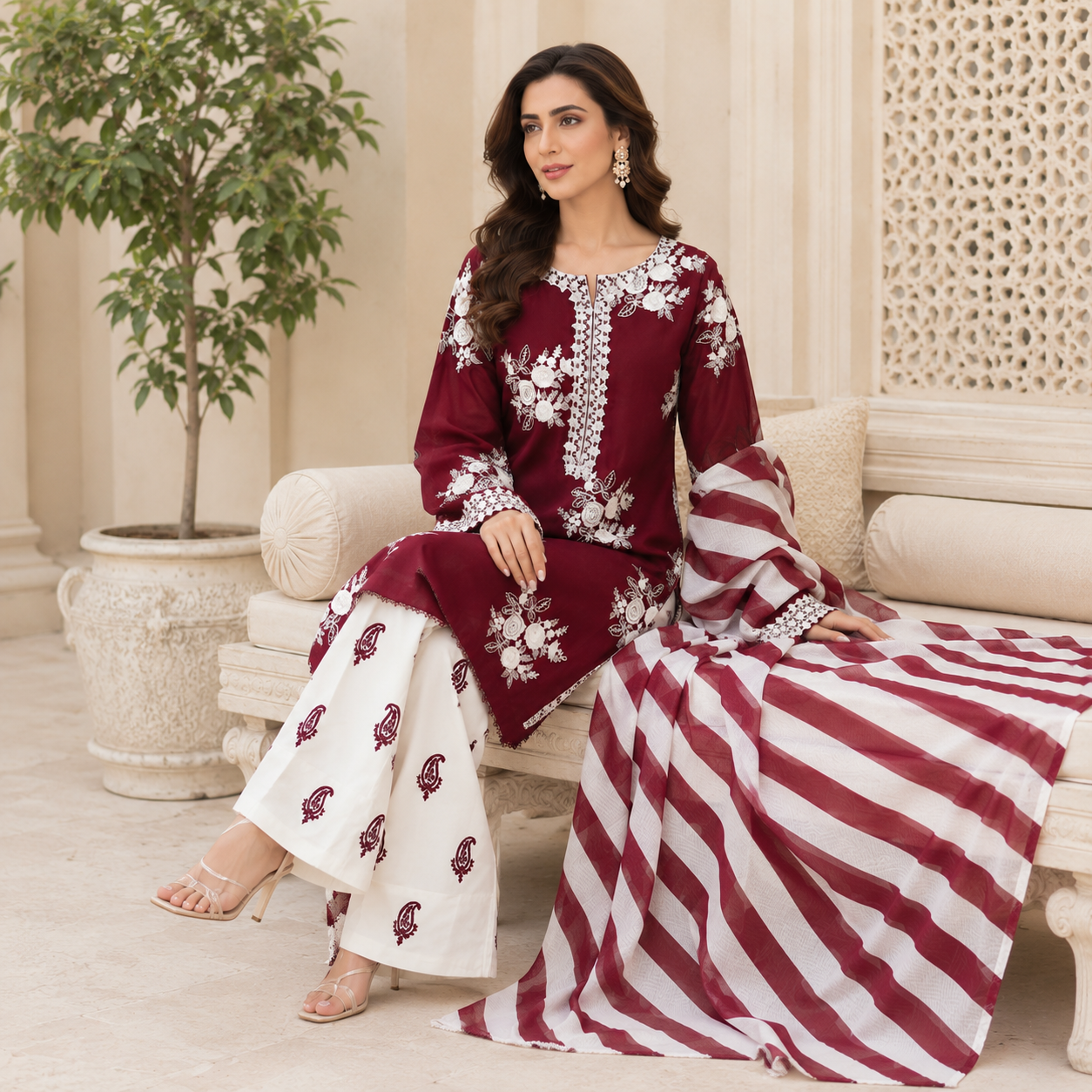 Floral Embroidered 3 Piece Unstitched Lawn Cotton Suit – Inspired by ANGAN – image 7 of 8