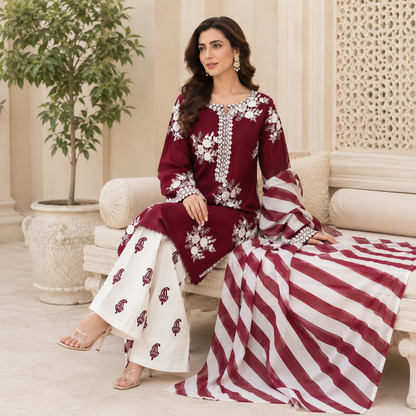 Floral Embroidered 3 Piece Unstitched Lawn Cotton Suit – Inspired by ANGAN – image 7 of 8