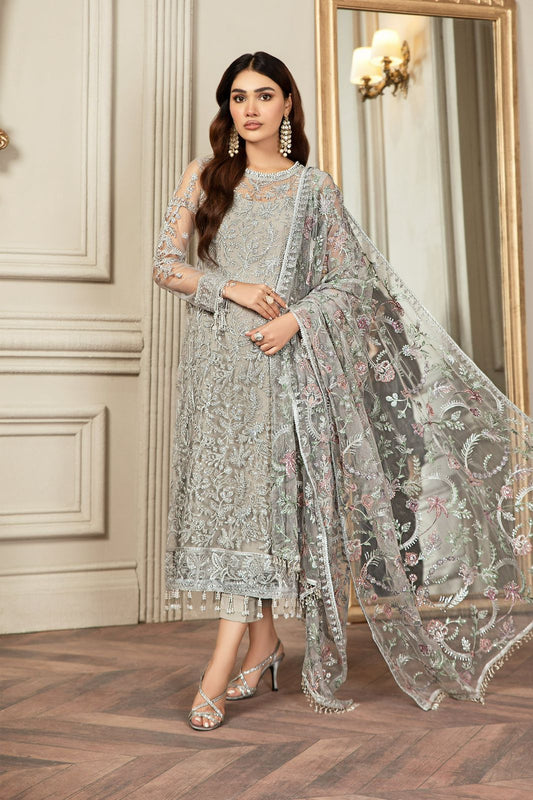 Grey Heavy Embroidered Net Suit – Inspired by Zarif – image 1 of 9