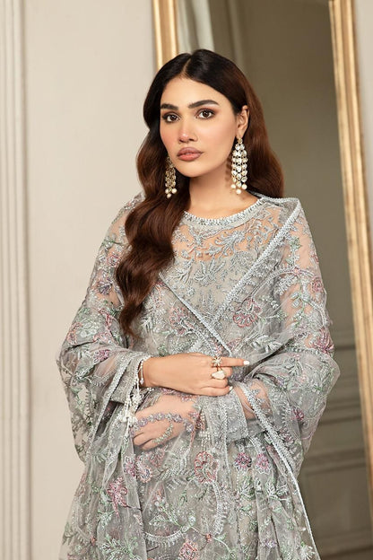 Zarif Grey Heavy Embroidered Net Suit – image 3 of 9