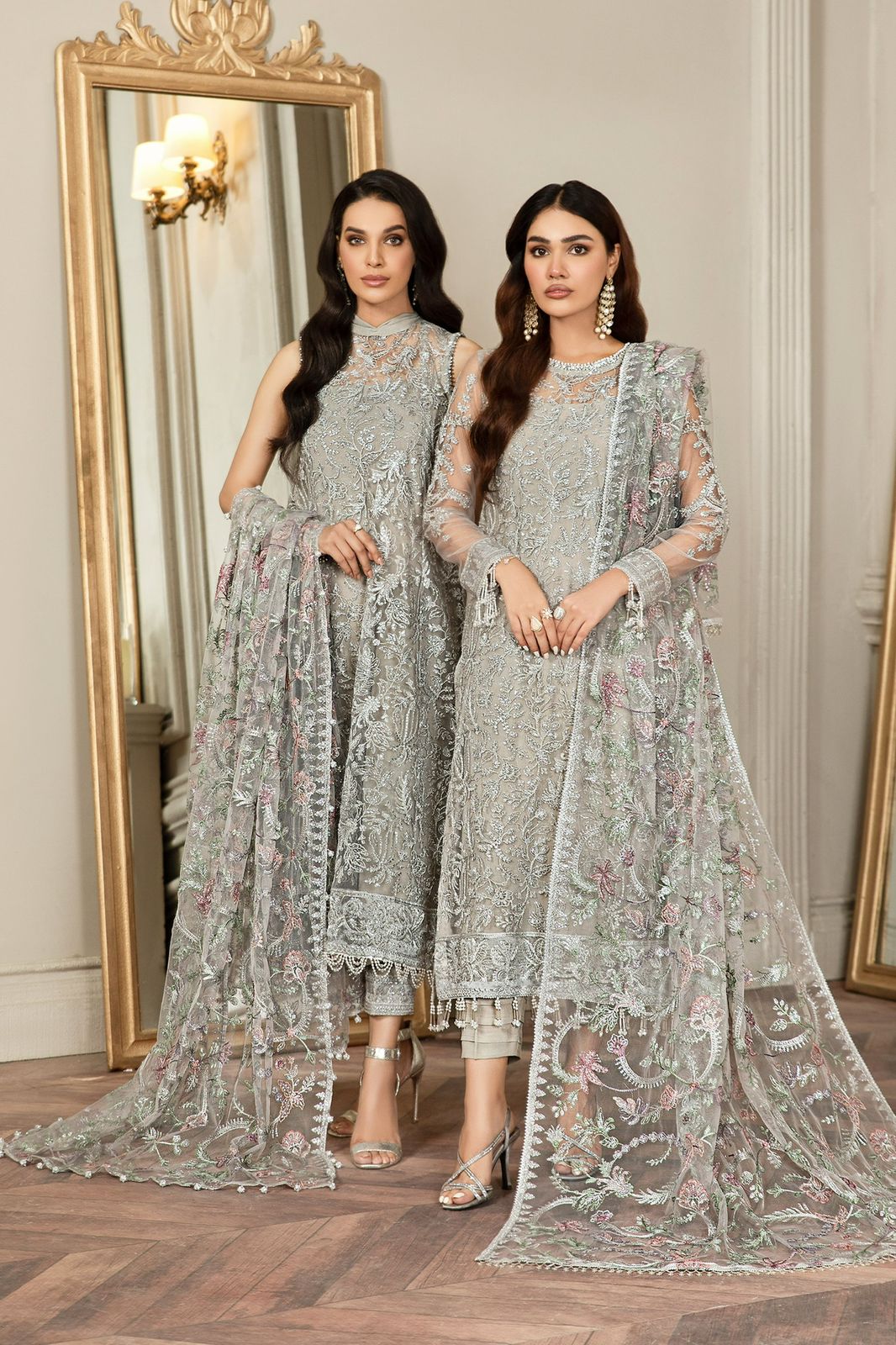 Zarif Grey Heavy Embroidered Net Suit – image 4 of 9