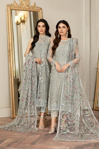 Zarif Grey Heavy Embroidered Net Suit – image 5 of 9