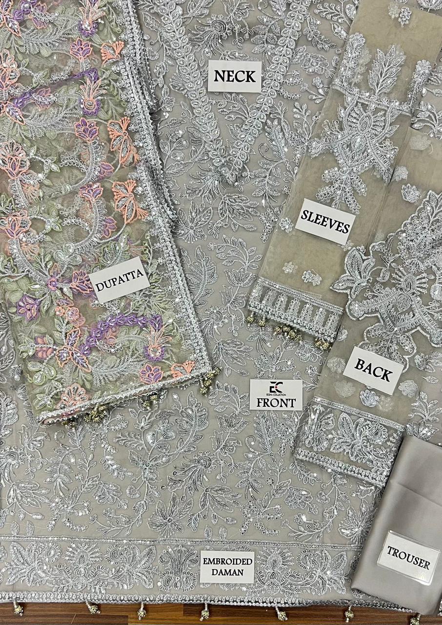 Zarif Grey Heavy Embroidered Net Suit – image 6 of 9