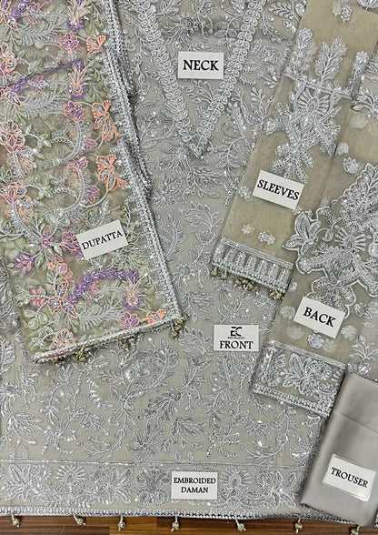 Zarif Grey Heavy Embroidered Net Suit – image 6 of 9