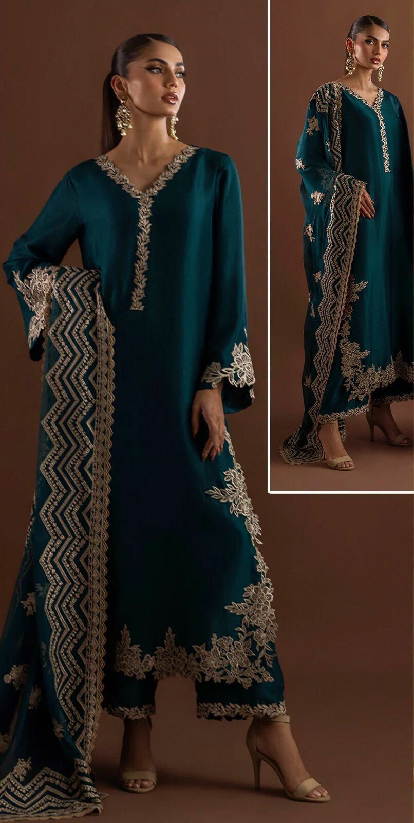 Zainab Chottani Hand Embellished Chevron Embroidered Silk 3 Piece Suit – image 3 of 13