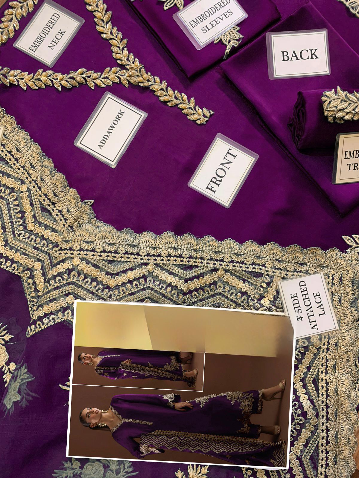 Zainab Chottani Hand Embellished Chevron Embroidered Silk 3 Piece Suit – image 8 of 13